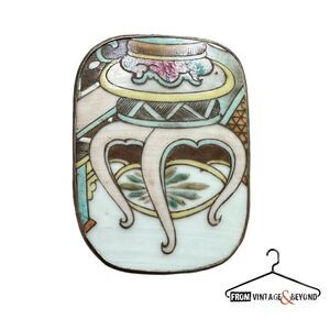 Vintage Ceramic & Metal Jewelry Trinket Box